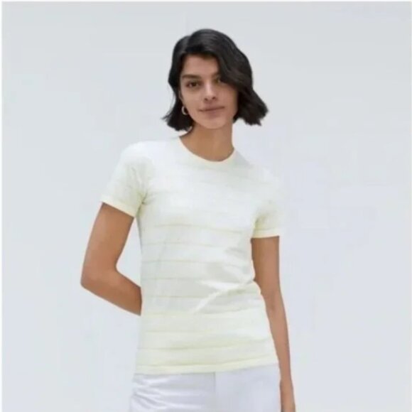 NWT Everlane Organic Cotton Crew Neck Yellow Stripe Tee L - Picture 1 of 9